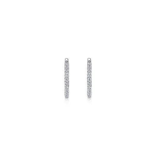GABRIEL CO 14K White Gold Diamond Classic Huggie Earrings in 15mm Earrings
