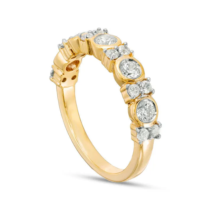 Goldia Rings 075 CT TW Natural Diamond Alternating Anniversary Band in Solid 10K Yellow Gold Goldia Rings 075 CT TW Natural Diamond Alternating Anniversary Band in Solid 10K Yellow Gold