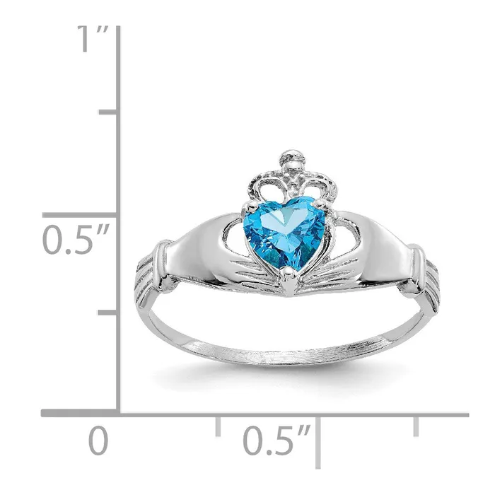 Goldia Rings 14k White Gold CZ December Birthstone Claddagh Heart Ring