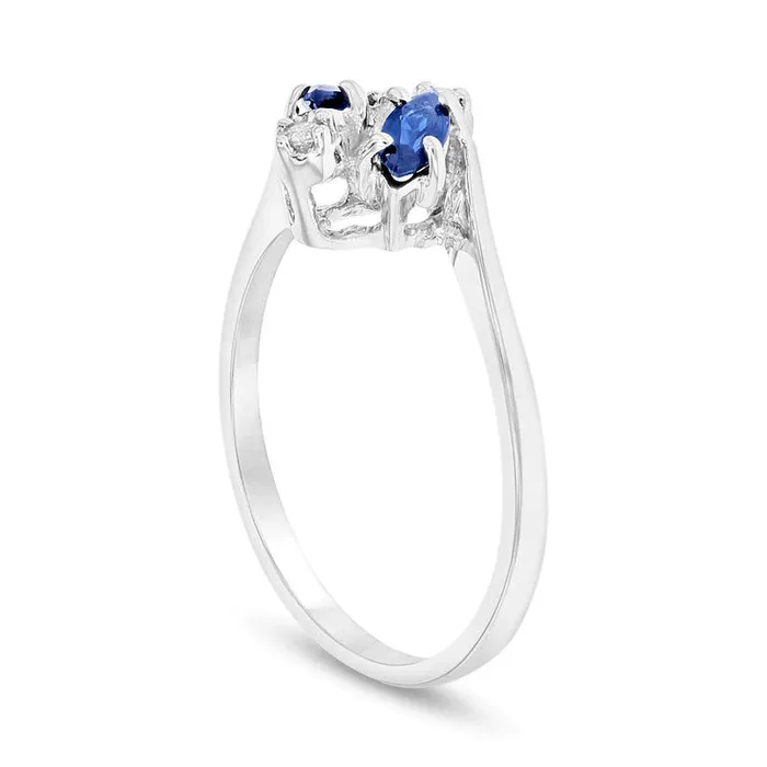 Goldia Rings Marquise Blue Sapphire and Natural Diamond Accent Bypass Ring in Solid 14K White Gold Goldia Rings Marquise Blue Sapphire and Natural Diamond Accent Bypass Ring in Solid 14K White Gold