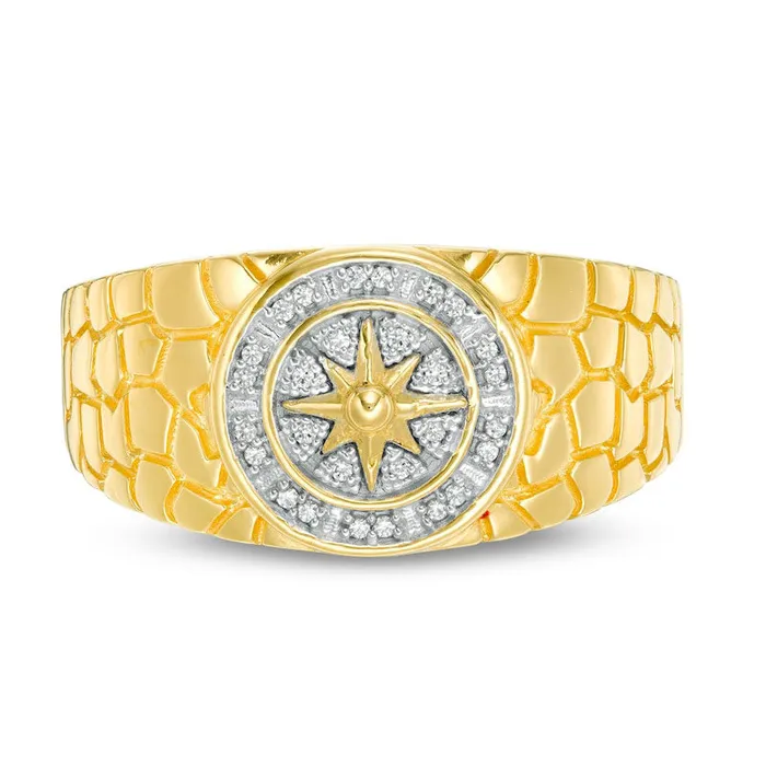 Goldia Rings Mens 010 CT TW Natural Diamond North Star Nugget Ring in Solid 10K Yellow Gold Goldia Rings Mens 010 CT TW Natural Diamond North Star Nugget Ring in Solid 10K Yellow Gold