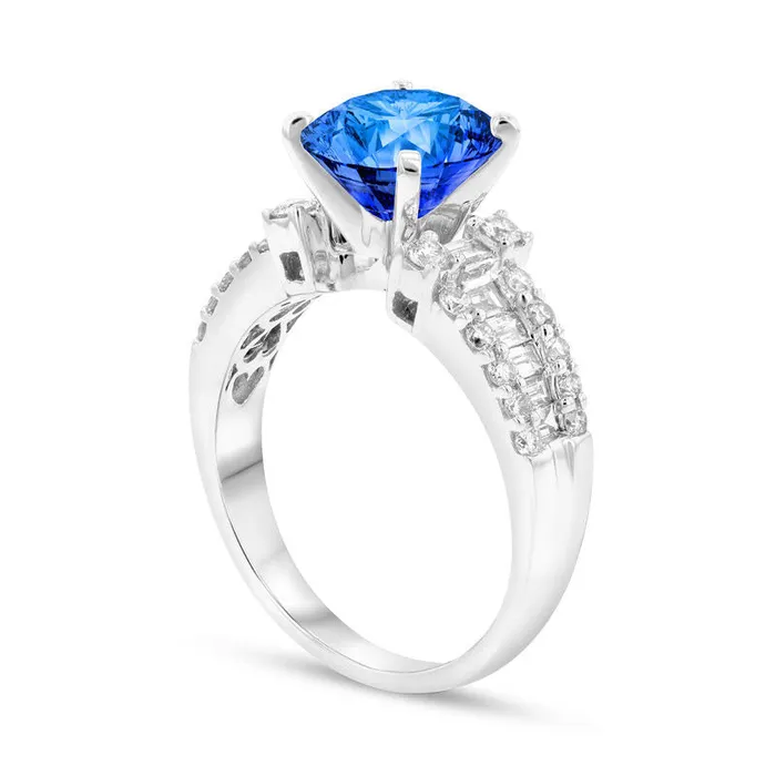 Goldia Rings Oval Blue Sapphire and 075 CT TW Natural Diamond Triple Row Ring in Solid 18K White Gold Goldia Rings Oval Blue Sapphire and 075 CT TW Natural Diamond Triple Row Ring in Solid 18K White Gold