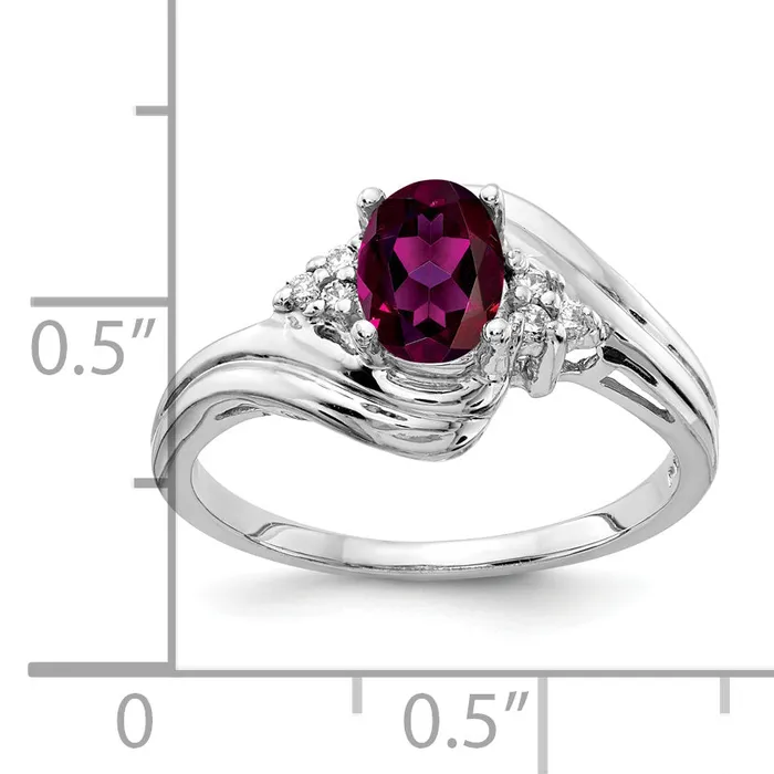 Goldia Solid 14k White Gold 7x5mm Oval Rhodolite Simulated Garnet AA CZ Ring Rings