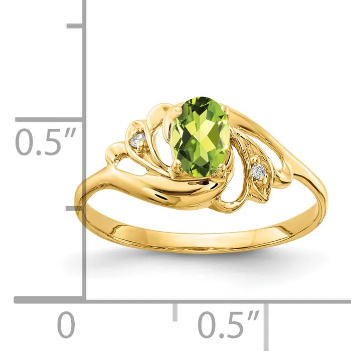 Goldia Solid 14k Yellow Gold 6x4mm Oval Simulated Peridot AAA CZ Ring Rings