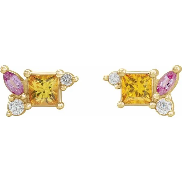 Earrings 14K Yellow Gold Natural Yellow Gold Sapphire Natural Pink Sapphire 18 CTW Natural Diamond Earrings TreasureFineJewelers