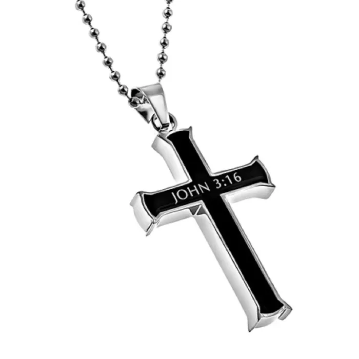 John 316 Black Cross Necklace FOR GOD SO LOVED THE WORLD Bible Verse Stainless Steel Bead Chain North Arrow Shop Necklaces John 316 Black Cross Necklace FOR GOD SO LOVED THE WORLD Bible Verse Stainless Steel Bead Chain North Arrow Shop Necklaces