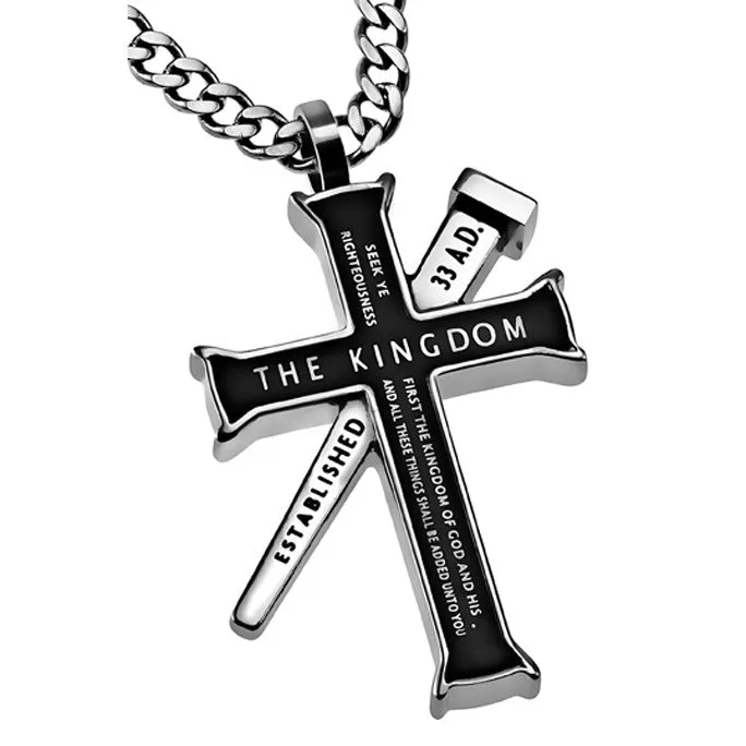 Necklaces MATTHEW 633 Black Cross and Nail Necklace with Bible Verse Stainless Steel Curb Chain North Arrow Shop