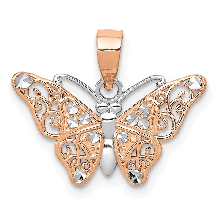 Necklaces TreasureFineJewelers 14k Rose Gold wRhodium Diamondcut Butterfly Pendant