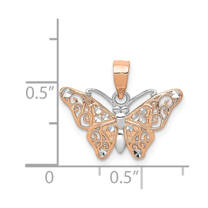 Necklaces TreasureFineJewelers 14k Rose Gold wRhodium Diamondcut Butterfly Pendant