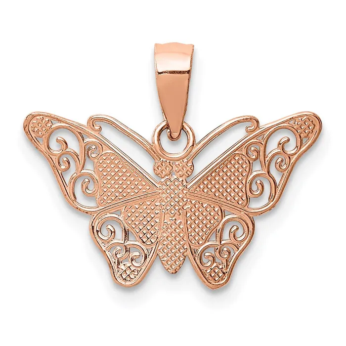 Necklaces TreasureFineJewelers 14k Rose Gold wRhodium Diamondcut Butterfly Pendant