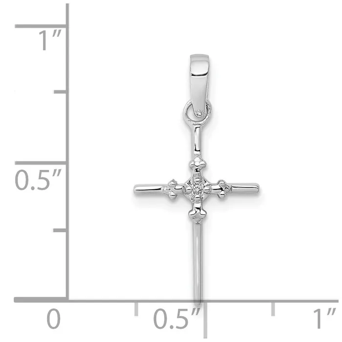 Necklaces TreasureFineJewelers 14k White Gold 01ct Diamond Polished Budded Cross Pendant