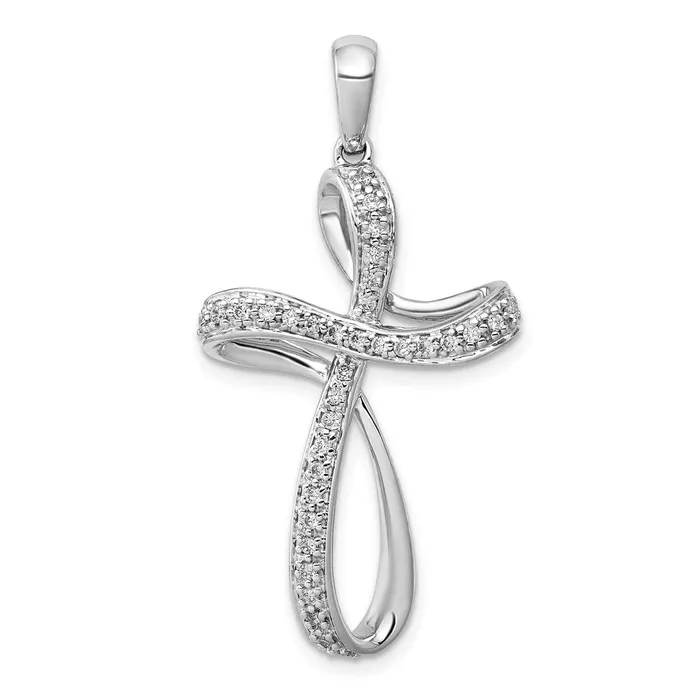 Necklaces TreasureFineJewelers 14k White Gold 15ct Diamond Cross Pendant