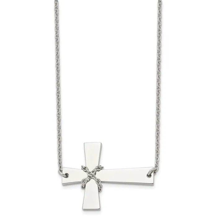 Necklaces TreasureFineJewelers Chisel Stainless Steel Polished Sideways Cross with Chain on a 21 inch Cable Chain Necklace
