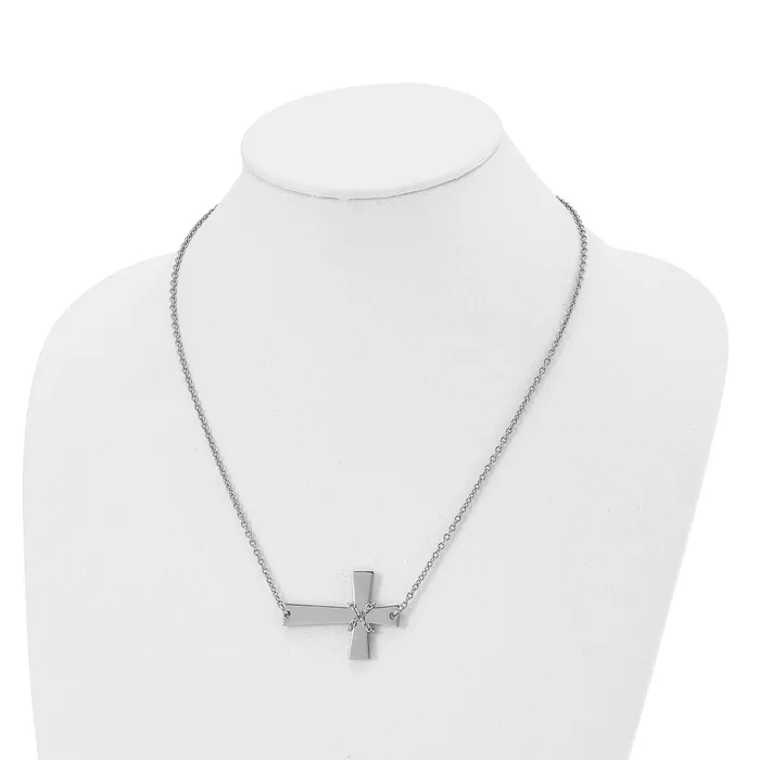 Necklaces TreasureFineJewelers Chisel Stainless Steel Polished Sideways Cross with Chain on a 21 inch Cable Chain Necklace