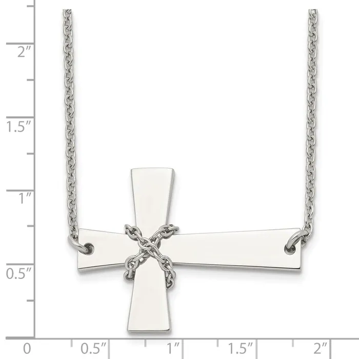 Necklaces TreasureFineJewelers Chisel Stainless Steel Polished Sideways Cross with Chain on a 21 inch Cable Chain Necklace