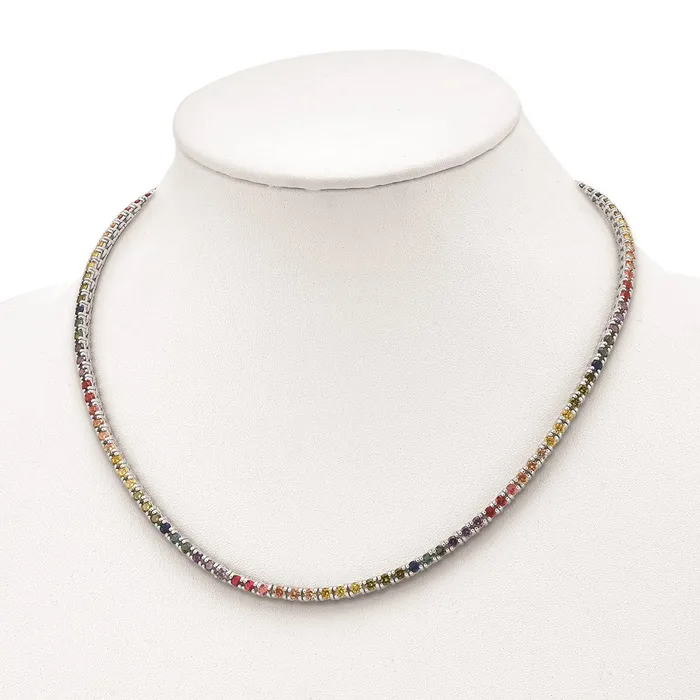 Necklaces TreasureFineJewelers Prizma Sterling Silver Rhodiumplated 18 inch 3mm Colorful CZ Necklace