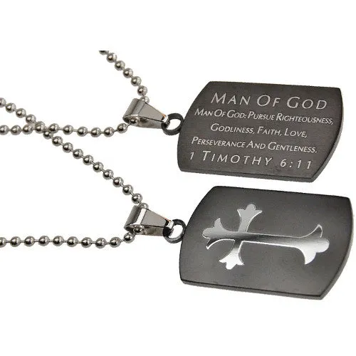 North Arrow Shop Necklaces Christian Dog Tag Man of God Bible Quote Necklace with Stainless Steel Ball Chain