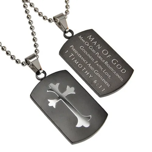 North Arrow Shop Necklaces Christian Dog Tag Man of God Bible Quote Necklace with Stainless Steel Ball Chain