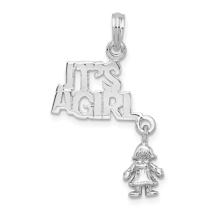 Sterling Silver Polished Moveable ITS A GIRL wDoll Pendant TreasureFineJewelers Necklaces