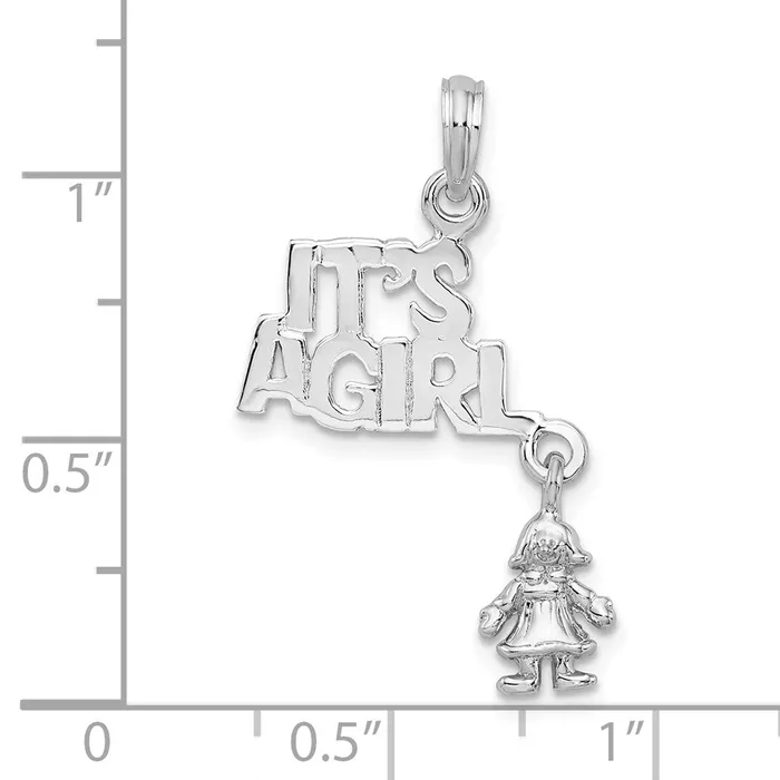 Sterling Silver Polished Moveable ITS A GIRL wDoll Pendant TreasureFineJewelers Necklaces