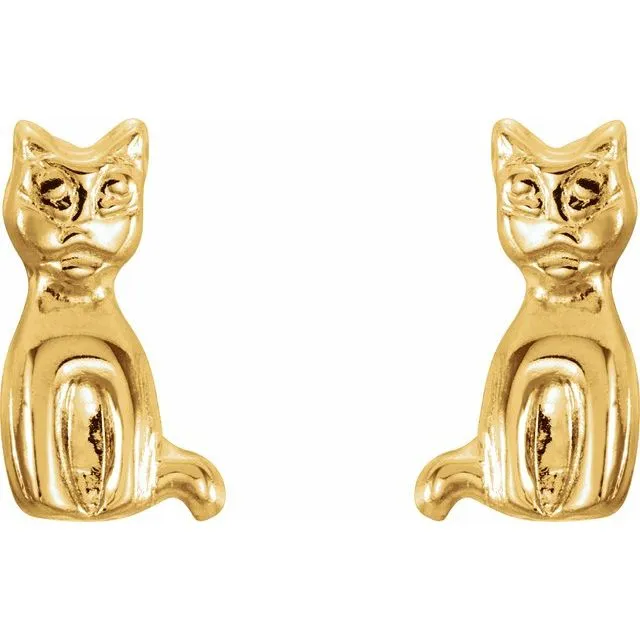 TreasureFineJewelers Earrings 14K Yellow Gold Cat Earrings