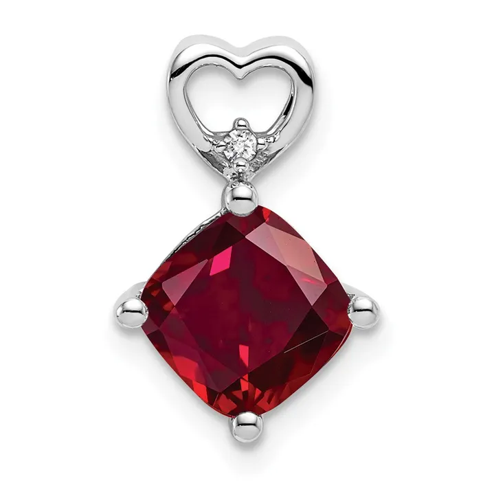 TreasureFineJewelers Necklaces 14k White Gold Created Ruby and Diamond Heart Chain Slide