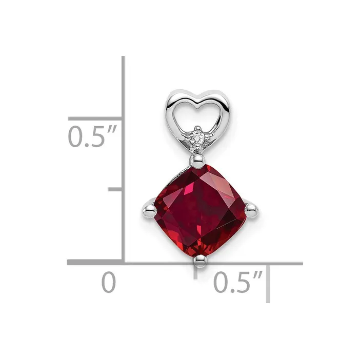 TreasureFineJewelers Necklaces 14k White Gold Created Ruby and Diamond Heart Chain Slide