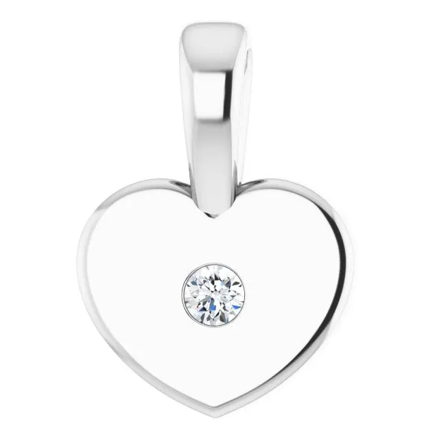TreasureFineJewelers Sterling Silver 01 CT Diamond Youth Heart Pendant Necklaces