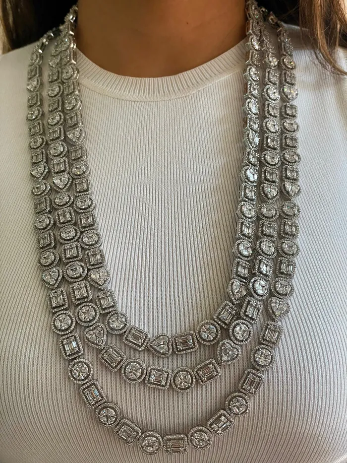 3 Layer Geometric Dimonte Necklace Set PRERTO ECOMMERCE PRIVATE LIMITED Necklaces