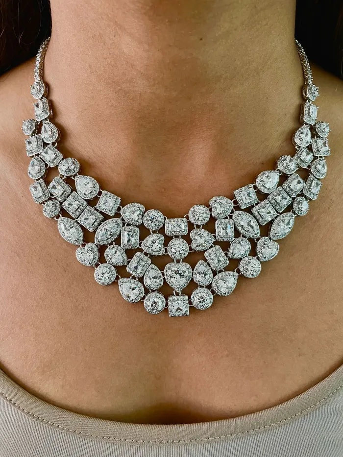 Necklaces 4 Layer Heart Baguette Square Dimonte Necklace Set PRERTO ECOMMERCE PRIVATE LIMITED