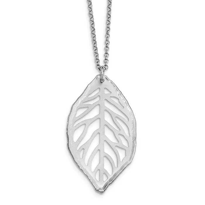 Necklaces WB Choice Jewelry Sterling Silver Rhodiumplated Satin Cutout Leaf NecklaceWBCQG389618