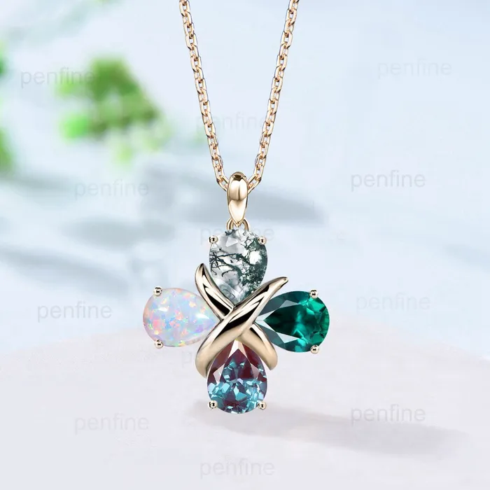 PENFINE Unique Teardrop Necklace for Women Moss Agate Necklace Alexandrite Pendant Emerald Neckalce opal pendant Cross Floral Promise Gift Necklaces PENFINE Unique Teardrop Necklace for Women Moss Agate Necklace Alexandrite Pendant Emerald Neckalce opal pendant Cross Floral Promise Gift Necklaces