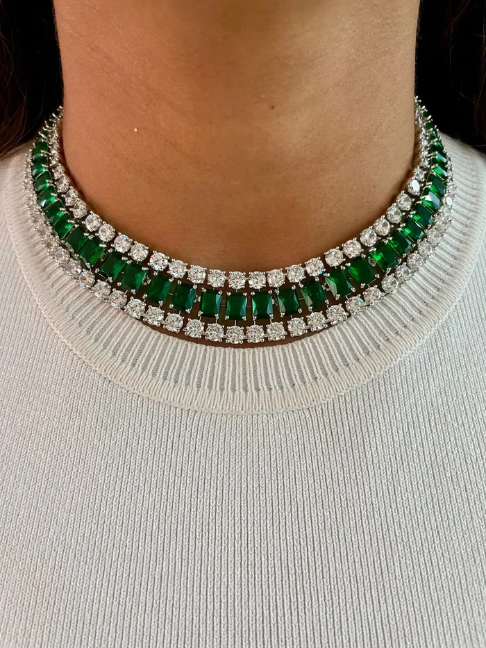 PRERTO ECOMMERCE PRIVATE LIMITED Cushion Baguette Dimonte Emerald Necklace Set Necklaces