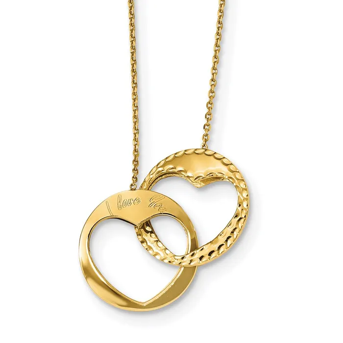 WB Choice Jewelry Necklaces 14k Polished Double Interlocking Heart I Love You with 1 inch ext NecklaceWBCSF252616