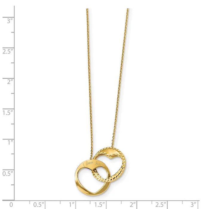 WB Choice Jewelry Necklaces 14k Polished Double Interlocking Heart I Love You with 1 inch ext NecklaceWBCSF252616