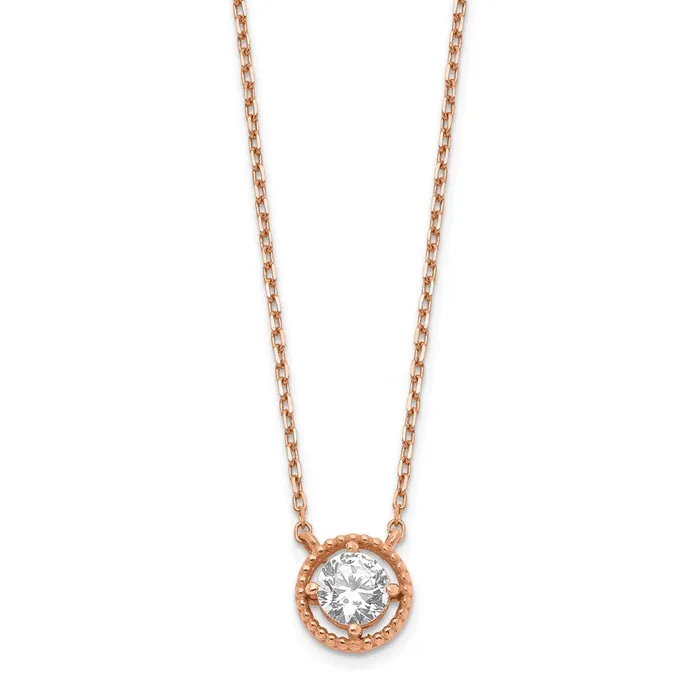 WB Choice Jewelry Necklaces 14K Rose Gold Circle CZ w 1in ext NecklaceWBCSF277615