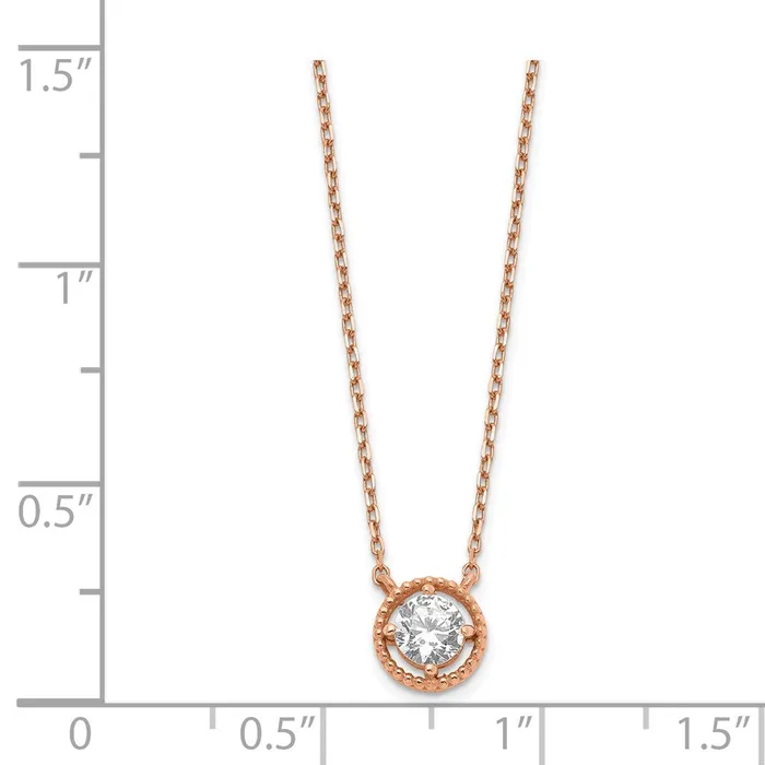 WB Choice Jewelry Necklaces 14K Rose Gold Circle CZ w 1in ext NecklaceWBCSF277615
