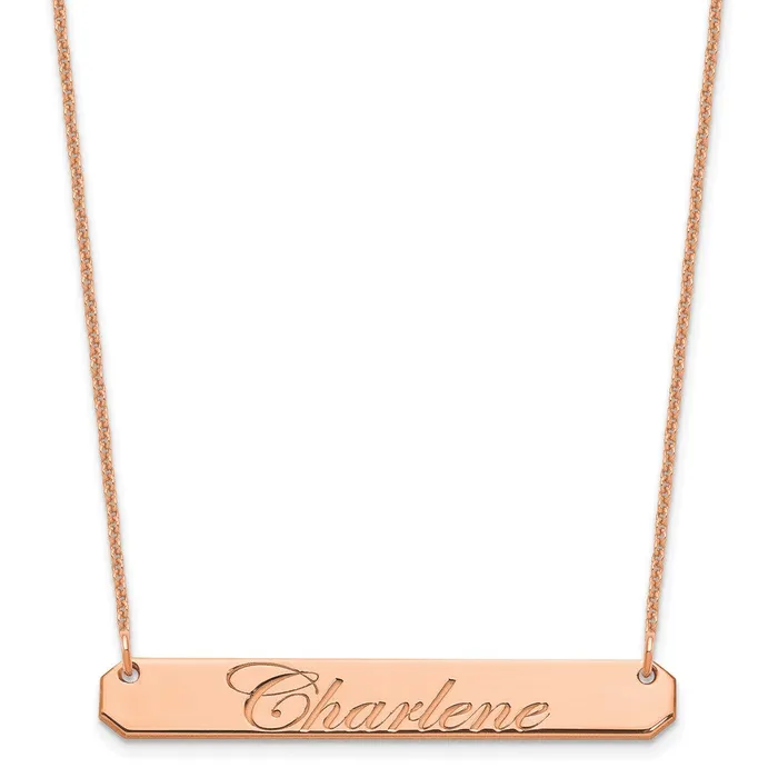 WB Choice Jewelry Necklaces 14K Rose Gold Medium Polished Edwardian Script Bar NecklaceWBCXNA1220R