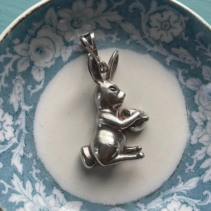 Necklaces Vintage Paris Jewelry Rabbit with Egg Pendant Sterling Silver Vintage