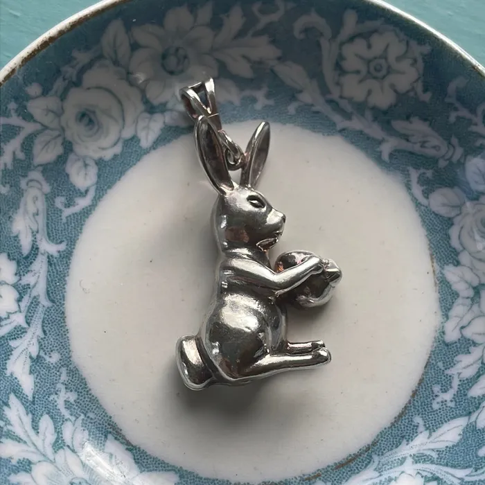 Necklaces Vintage Paris Jewelry Rabbit with Egg Pendant Sterling Silver Vintage