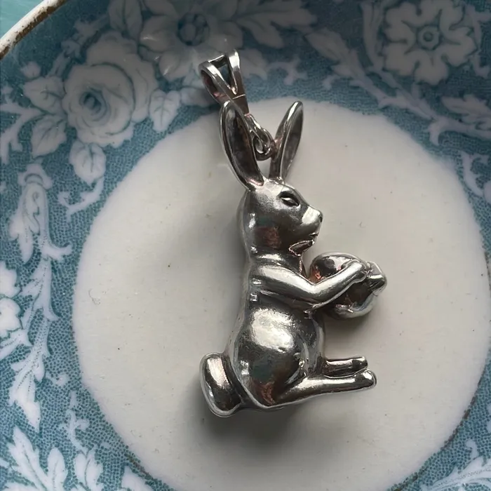 Necklaces Vintage Paris Jewelry Rabbit with Egg Pendant Sterling Silver Vintage
