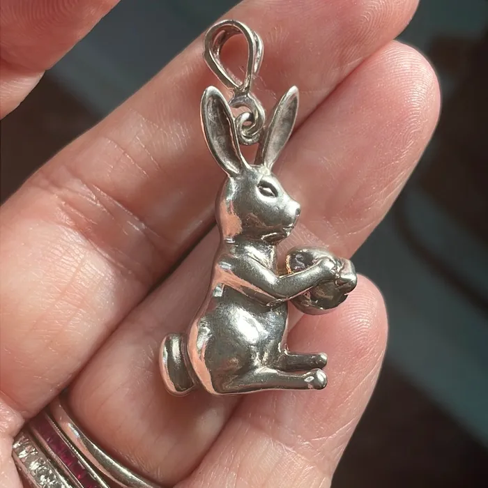 Necklaces Vintage Paris Jewelry Rabbit with Egg Pendant Sterling Silver Vintage