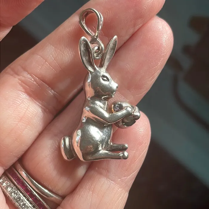 Necklaces Vintage Paris Jewelry Rabbit with Egg Pendant Sterling Silver Vintage