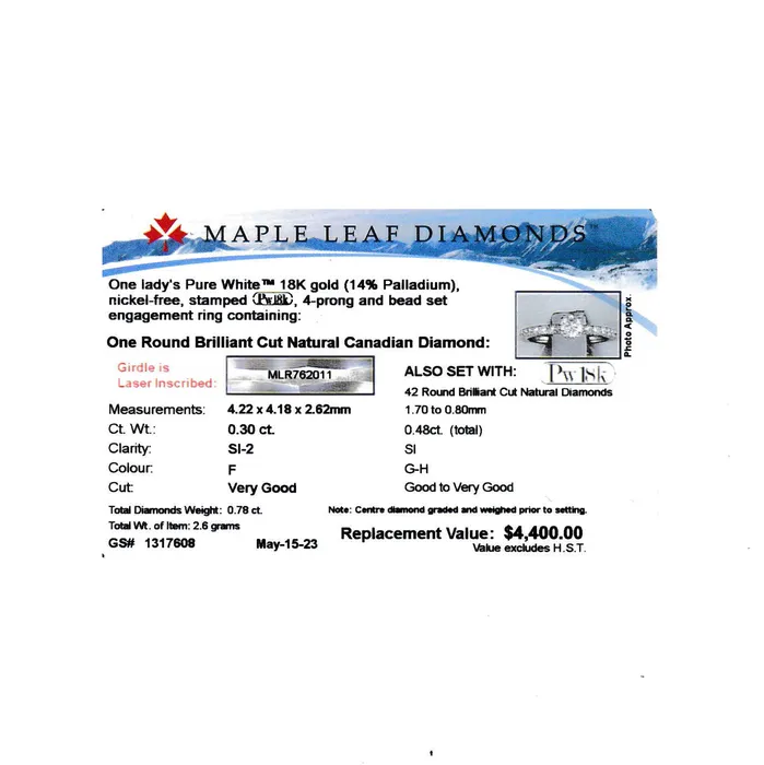 Maple Leaf Diamonds Rings 18kt White Gold 078cttw Canadian Diamond Center Engagement Ring