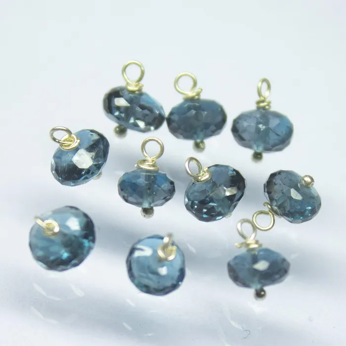 Rings Beads Supplies USA 10pc 56mm Natural London Blue Topaz Faceted Rondelle 925 Sterling Silver Connector London Blue Topaz Charm