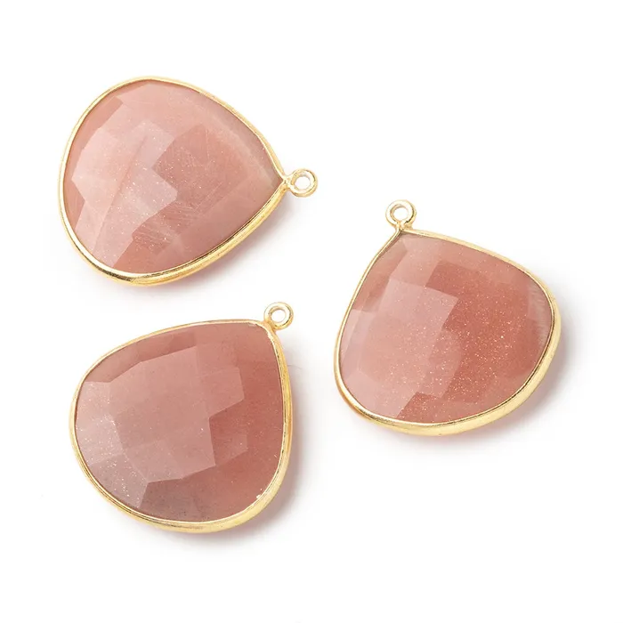 26x26mm Vermeil Angel Skin Peach Moonstone faceted heart Pendant 1 piece Beadsofcambaycom Necklaces