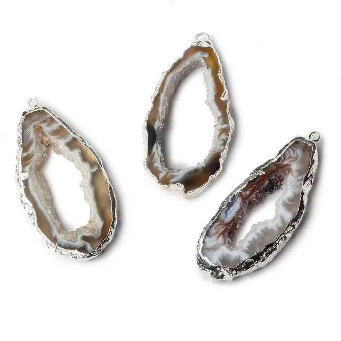 43x24x4mm Silver Leafed Occo Agate Drusy Natural Crystal Slice Pendant 1 piece Beadsofcambaycom Necklaces
