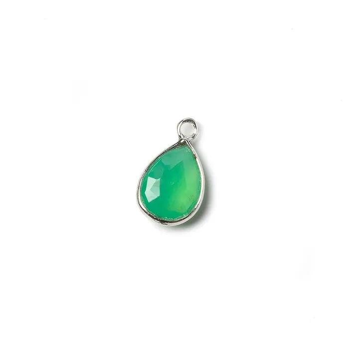 Beadsofcambaycom 10x7mm Sterling Silver Bezel Green Onyx faceted pear Petite Pendant 1 piece Necklaces Beadsofcambaycom 10x7mm Sterling Silver Bezel Green Onyx faceted pear Petite Pendant 1 piece Necklaces