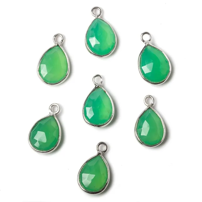 Beadsofcambaycom 10x7mm Sterling Silver Bezel Green Onyx faceted pear Petite Pendant 1 piece Necklaces Beadsofcambaycom 10x7mm Sterling Silver Bezel Green Onyx faceted pear Petite Pendant 1 piece Necklaces