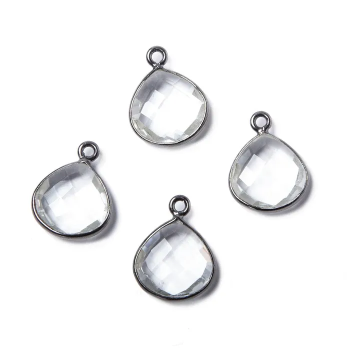 Beadsofcambaycom 16x12mmOxidized Silver Bezeled Crystal Quartz faceted heart Pendant 1 piece Necklaces Beadsofcambaycom 16x12mmOxidized Silver Bezeled Crystal Quartz faceted heart Pendant 1 piece Necklaces